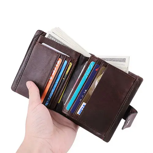 Multifunctional Leather Wallet with Zippered Compartments